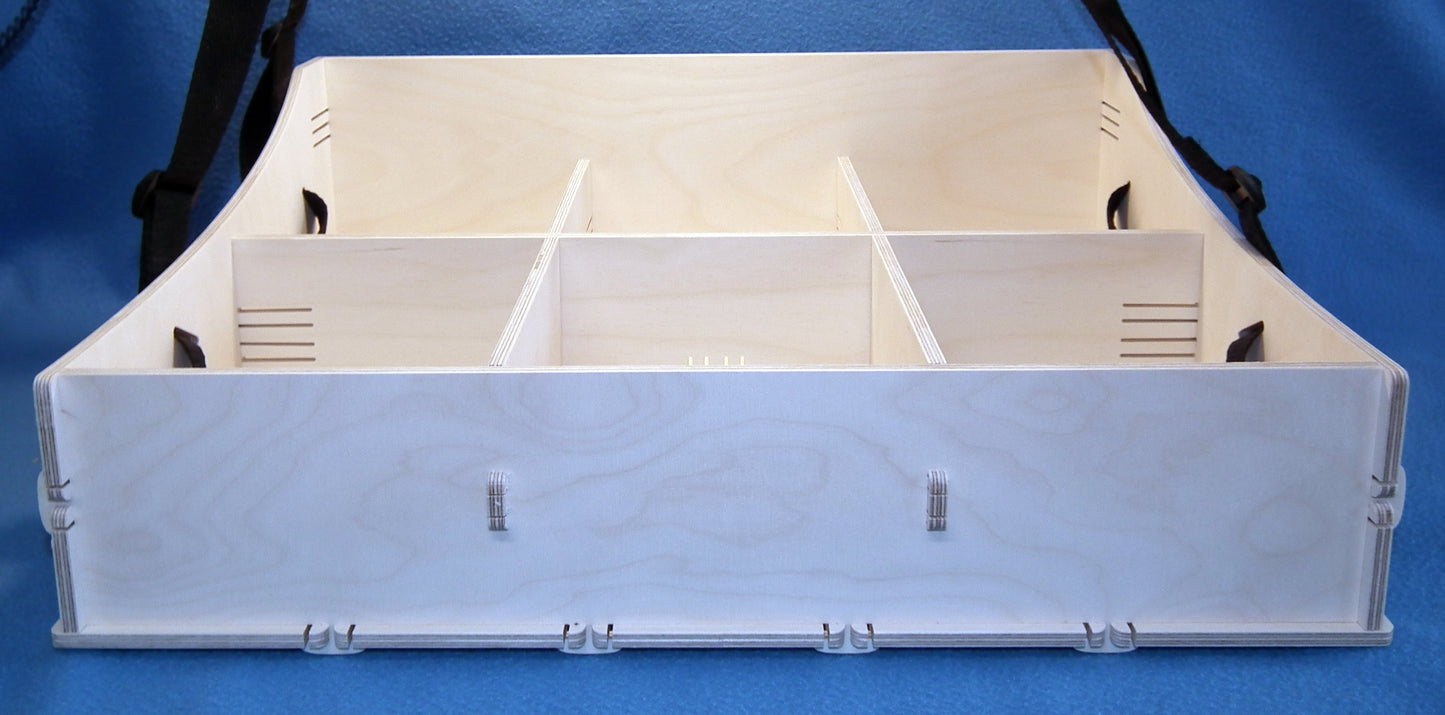 Großer Holz Bauchladen hell mit 6 Fächern