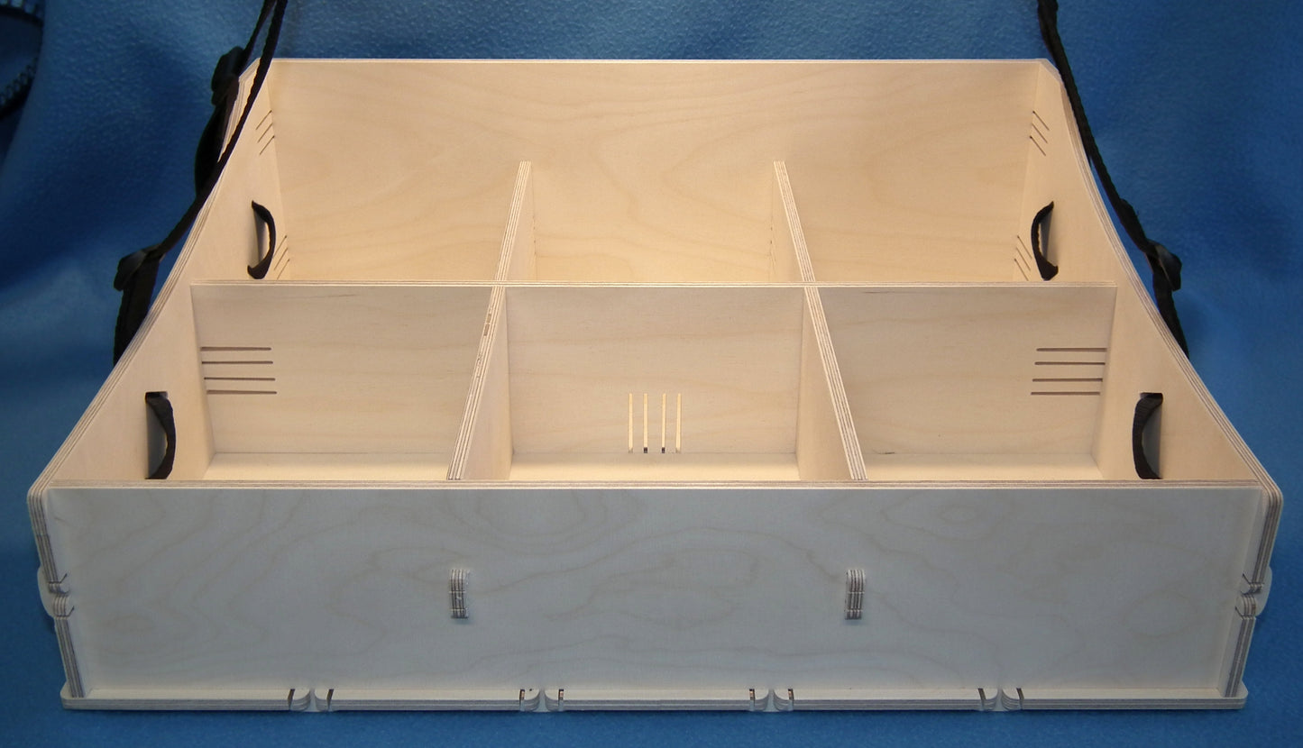 Großer Holz Bauchladen hell mit 6 Fächern