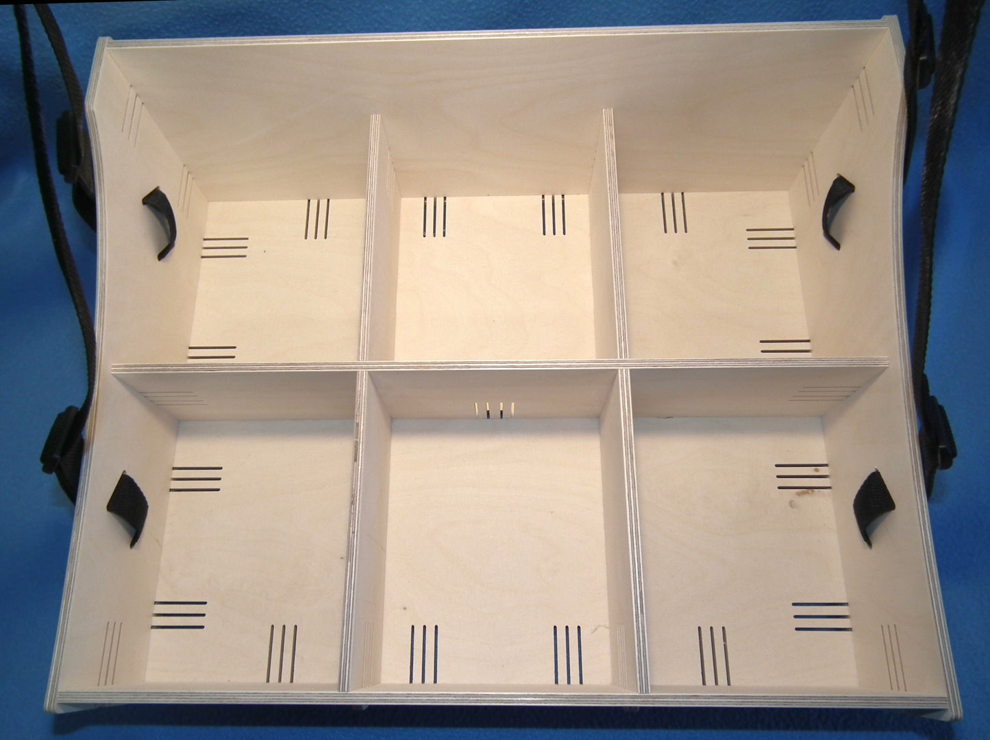 Großer Holz Bauchladen hell mit 6 Fächern