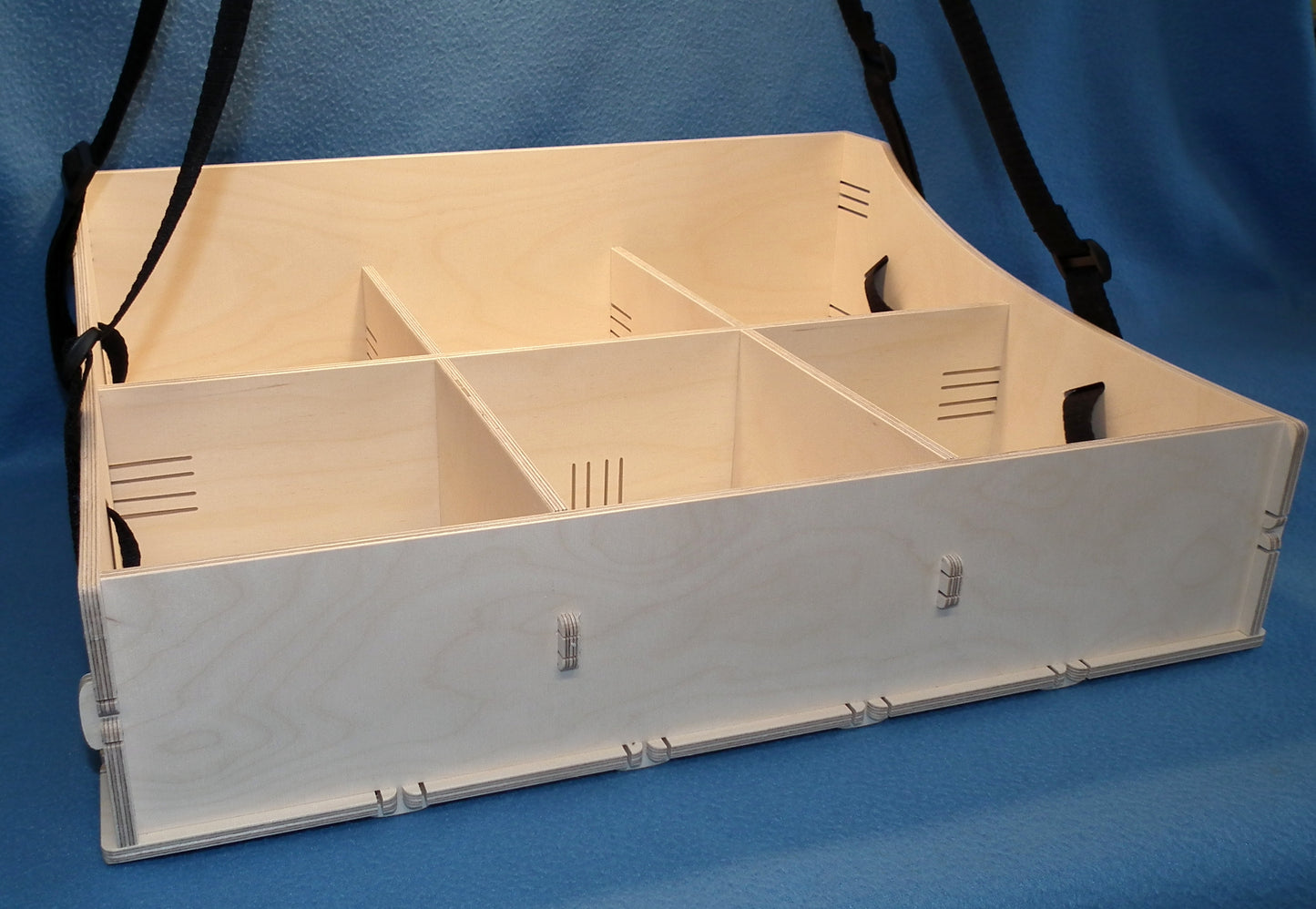 Großer Holz Bauchladen hell mit 6 Fächern