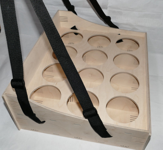 Großer Holz Bauchladen für 12 Getränkebecher