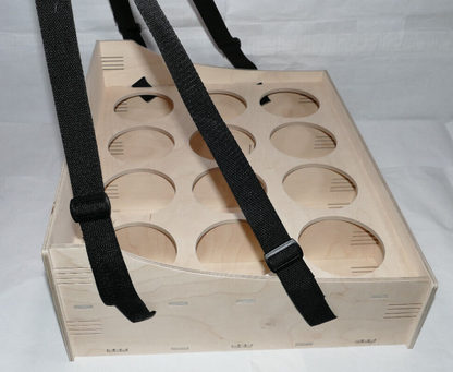 Großer Holz Bauchladen für 12 Getränkebecher