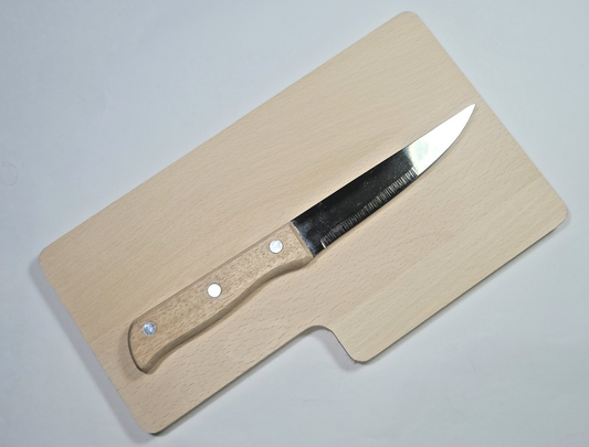 Camping Brotzeitbrett Frühstücksbrett mit Messer aus Buchenholz 26 x 15,5 cm