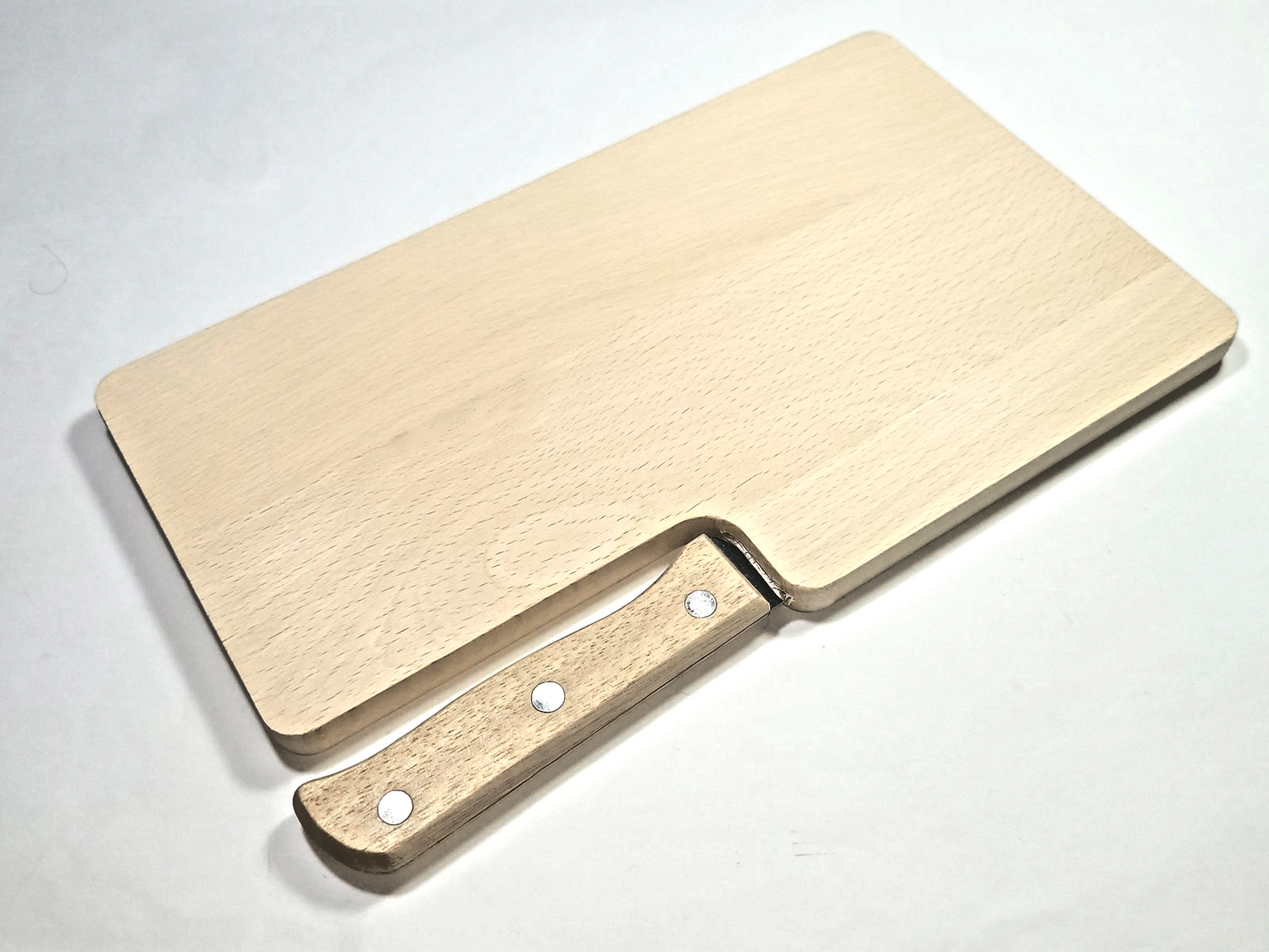 Camping Brotzeitbrett Frühstücksbrett mit Messer aus Buchenholz 26 x 15,5 cm