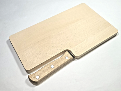 Camping Brotzeitbrett Frühstücksbrett mit Messer aus Buchenholz 26 x 15,5 cm