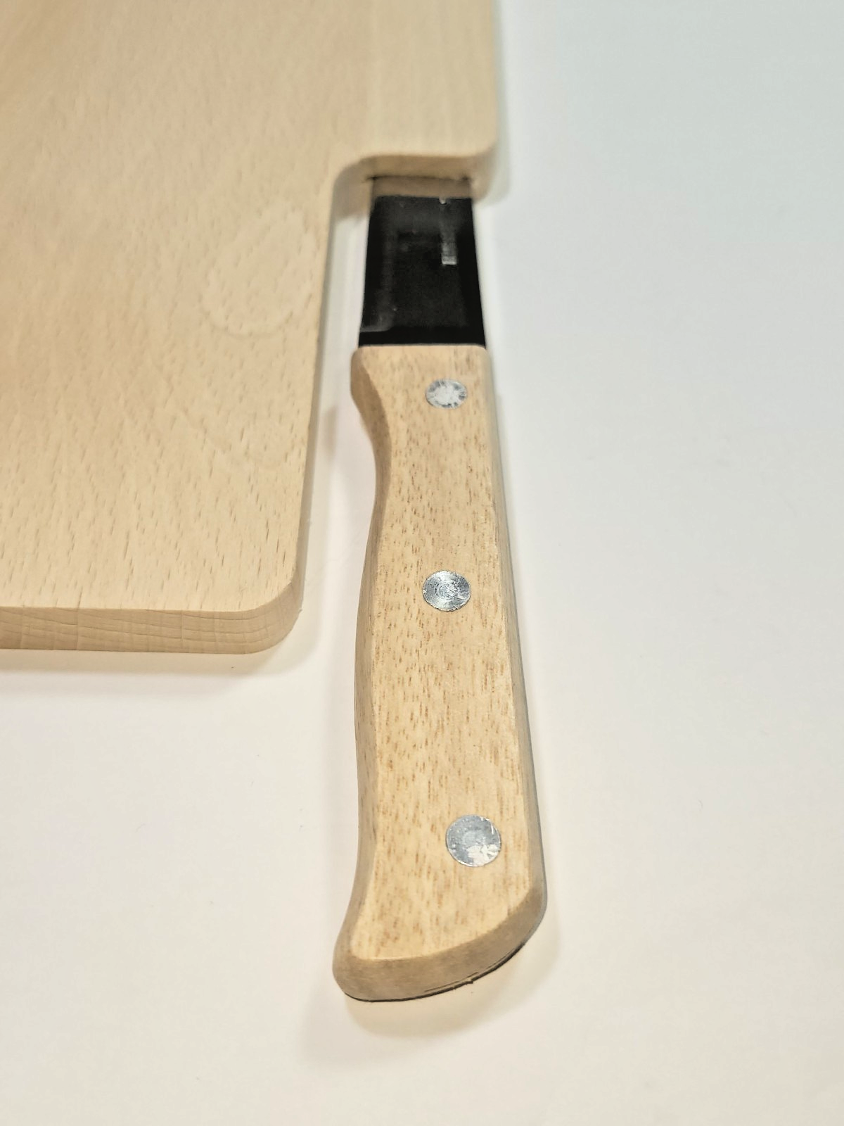 Camping Brotzeitbrett Frühstücksbrett mit Messer aus Buchenholz 26 x 15,5 cm