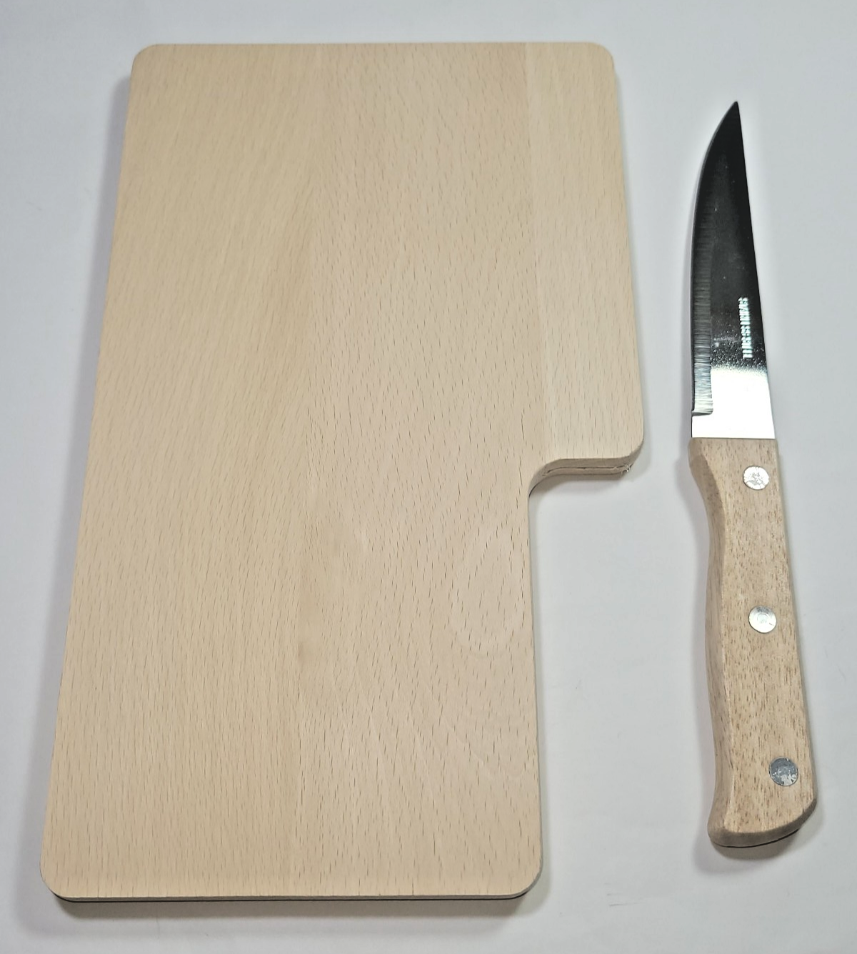 Camping Brotzeitbrett Frühstücksbrett mit Messer aus Buchenholz 26 x 15,5 cm