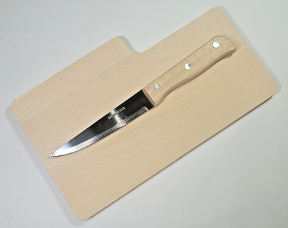 Camping Brotzeitbrett Frühstücksbrett mit Messer aus Buchenholz 26 x 15,5 cm