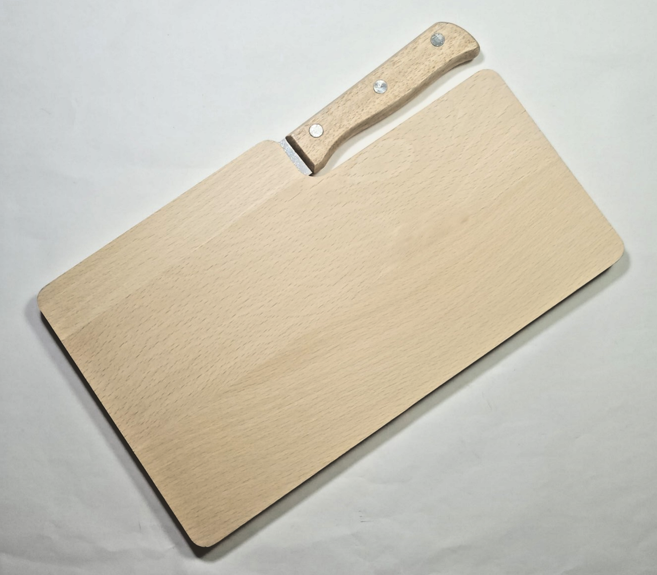 Camping Brotzeitbrett Frühstücksbrett mit Messer aus Buchenholz 26 x 15,5 cm