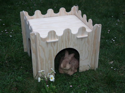 Praktisches großes Hasen Zwerg Kaninchen Haus / Burg zerlegbar aus Holz
