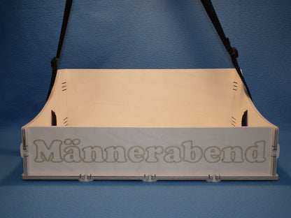 JGA Holz Bauchladen hell Birke mit Beschriftung