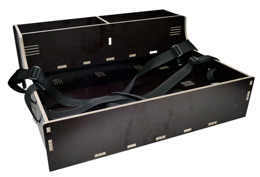 Großer Holz Bauchladen schwarz/braun mit Oberlade