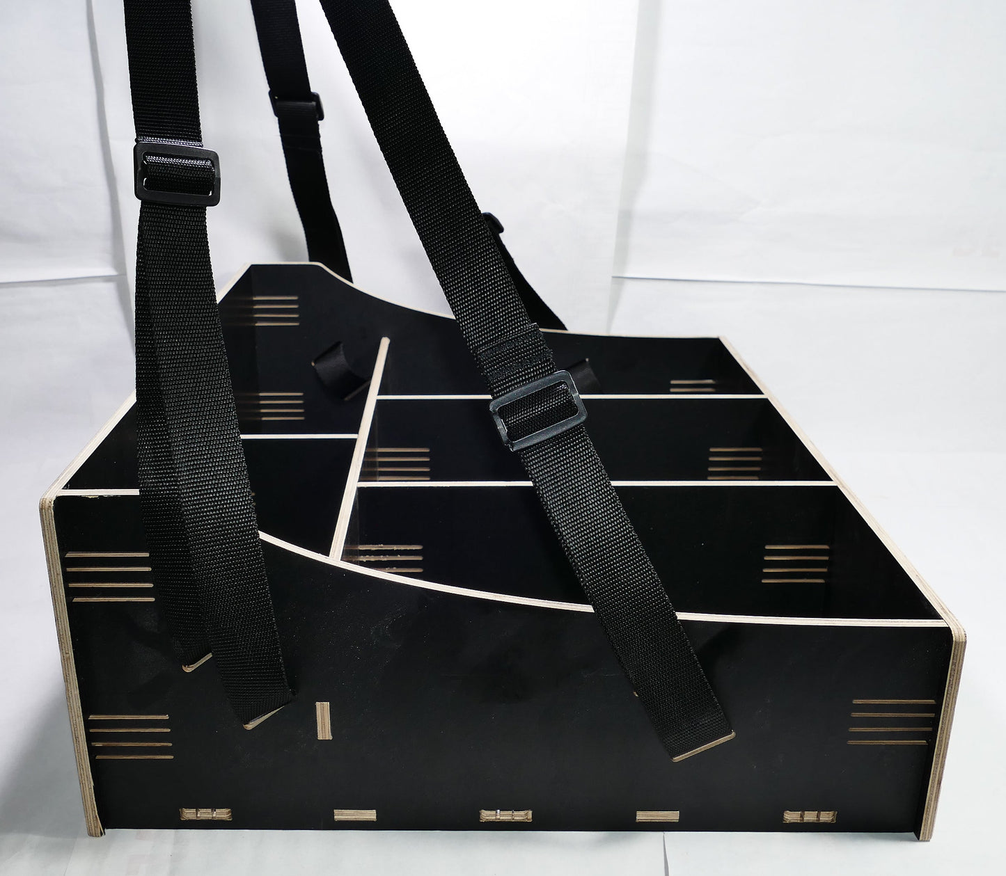 Großer Holz Bauchladen schwarz/braun mit 5 Fächern