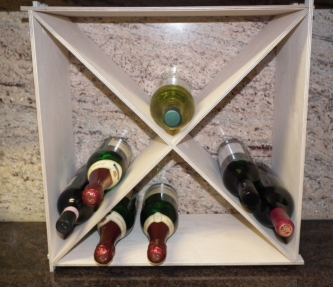 Weinregal 50 cm x 50 cm mit X stapelbar stabiles Multiplex Holz naturbelassen